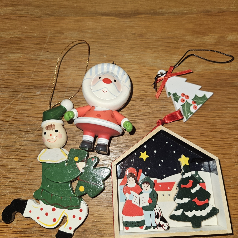 Holiday Wooden Christmas Ornament Set in Green, Red, White